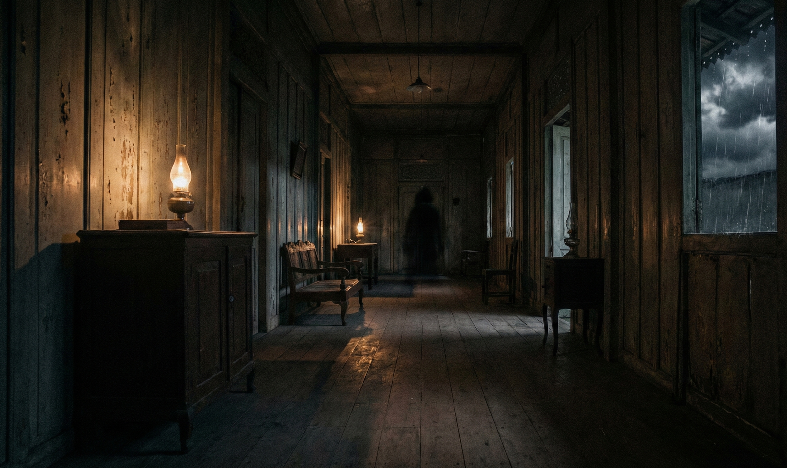 Suasana mencekam lorong rumah saat terjadi teror penunggu rumah Trenggalek di malam hari