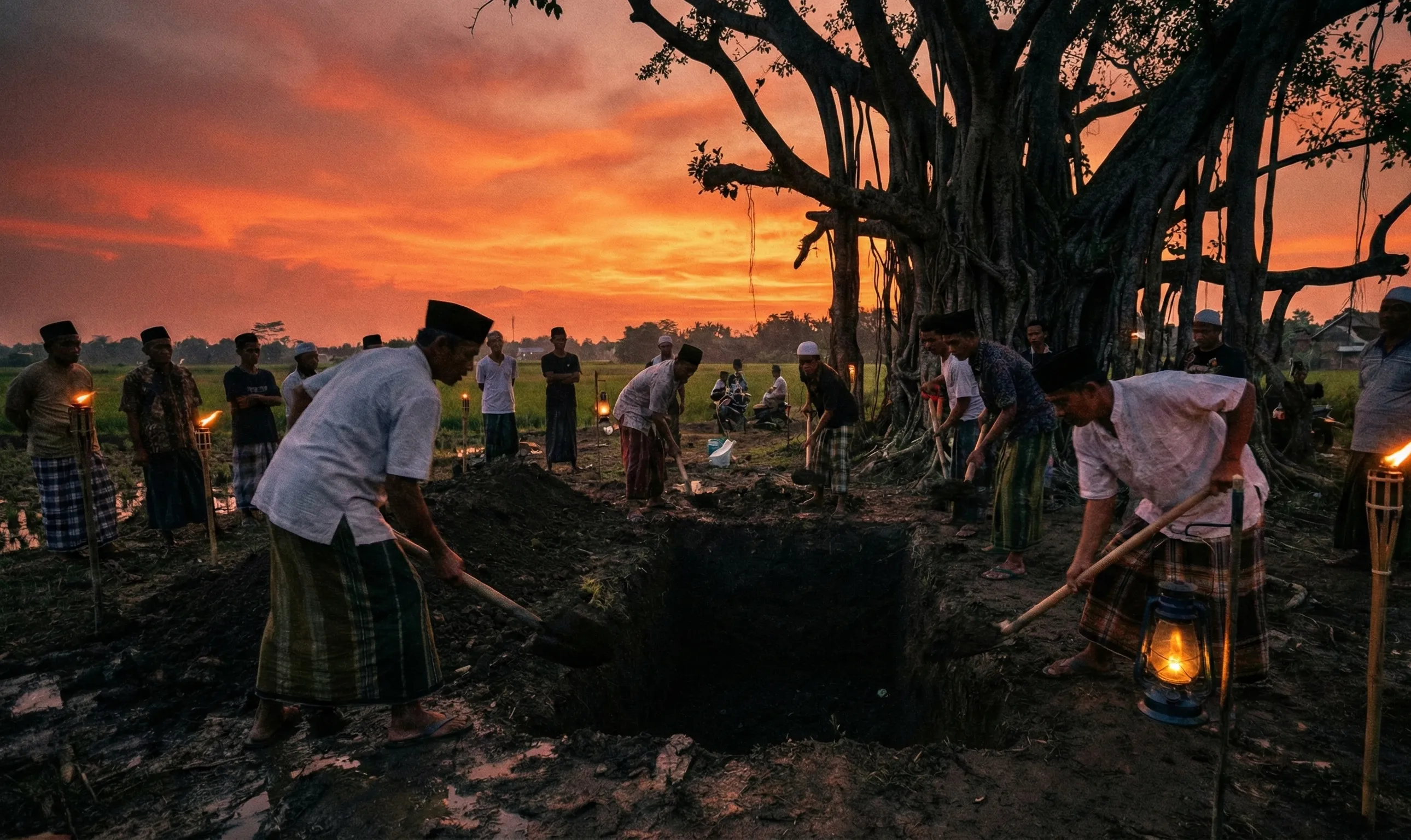 Area pemakaman tua di bawah pohon beringin tempat jenazah Nyi Laras dimakamkan saat Maghrib