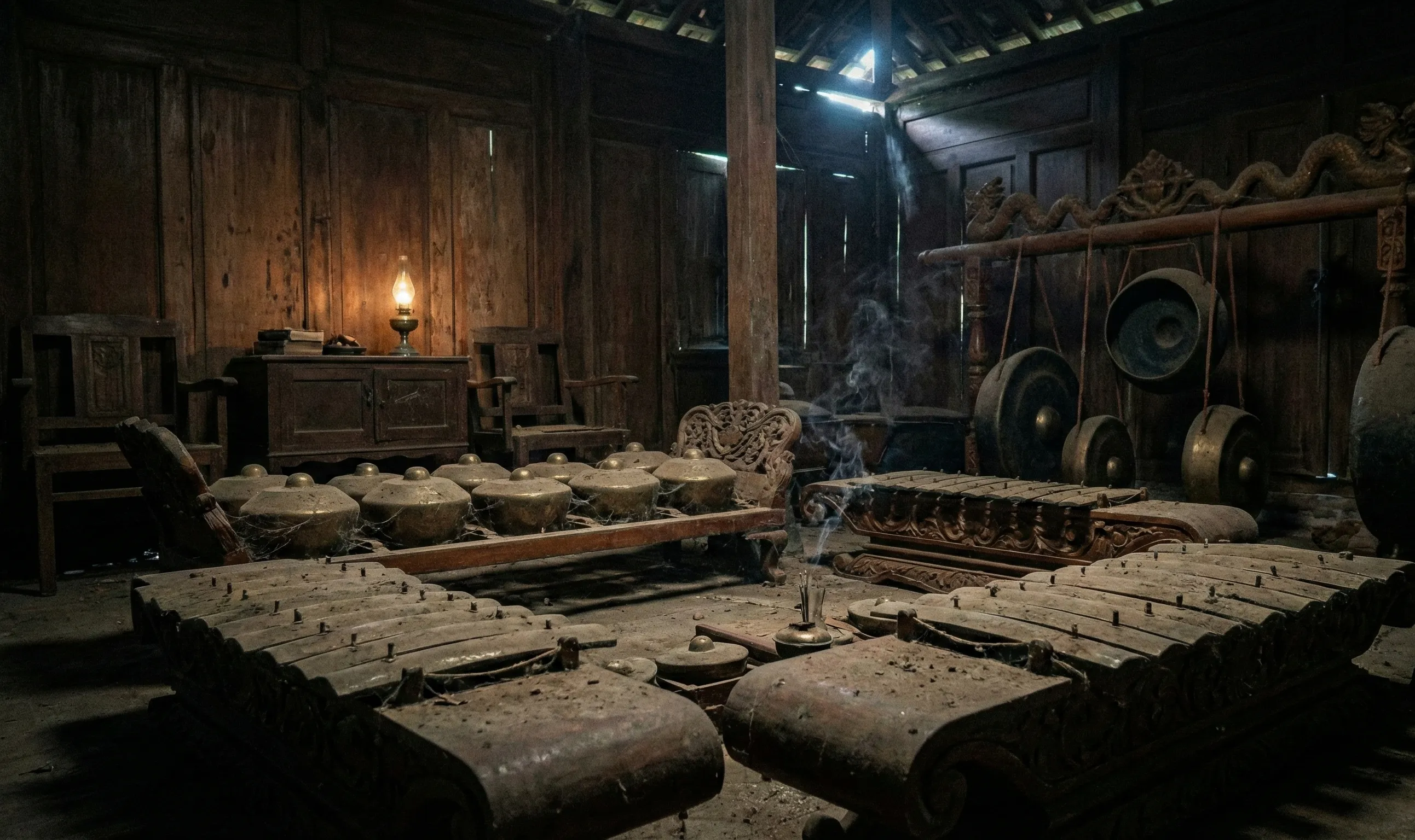 Ilustrasi alat musik gamelan tua yang sering terdengar saat terjadi gangguan jin di rumah tua Trenggalek