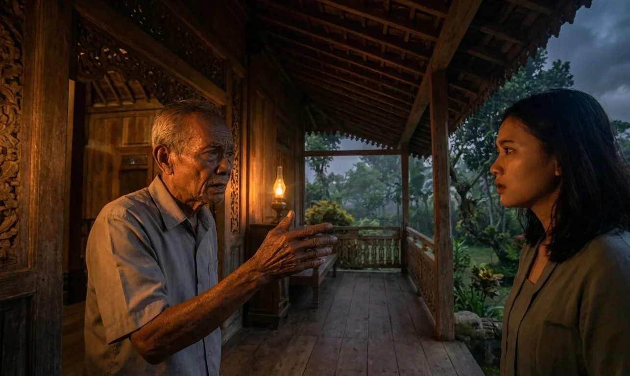 Pak Slamet memberikan peringatan tentang bahaya teror penunggu rumah Trenggalek kepada Leony