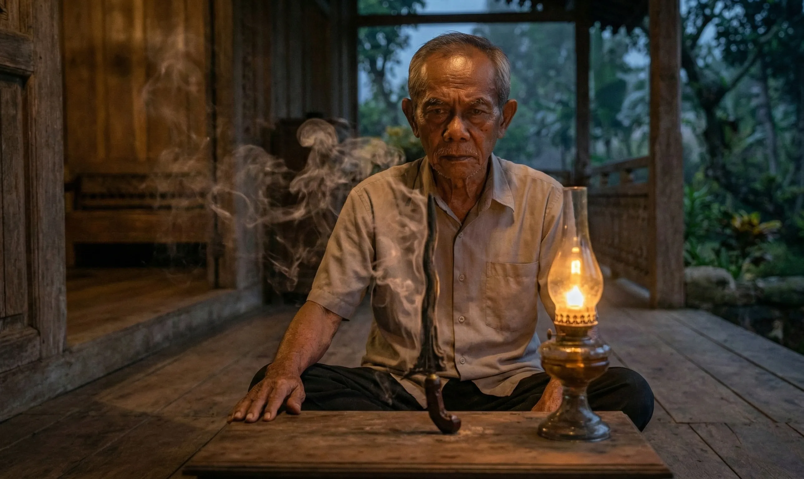 Persiapan ritual pembersihan rumah Trenggalek oleh Pak Slamet untuk mengungkap sejarah kelam
